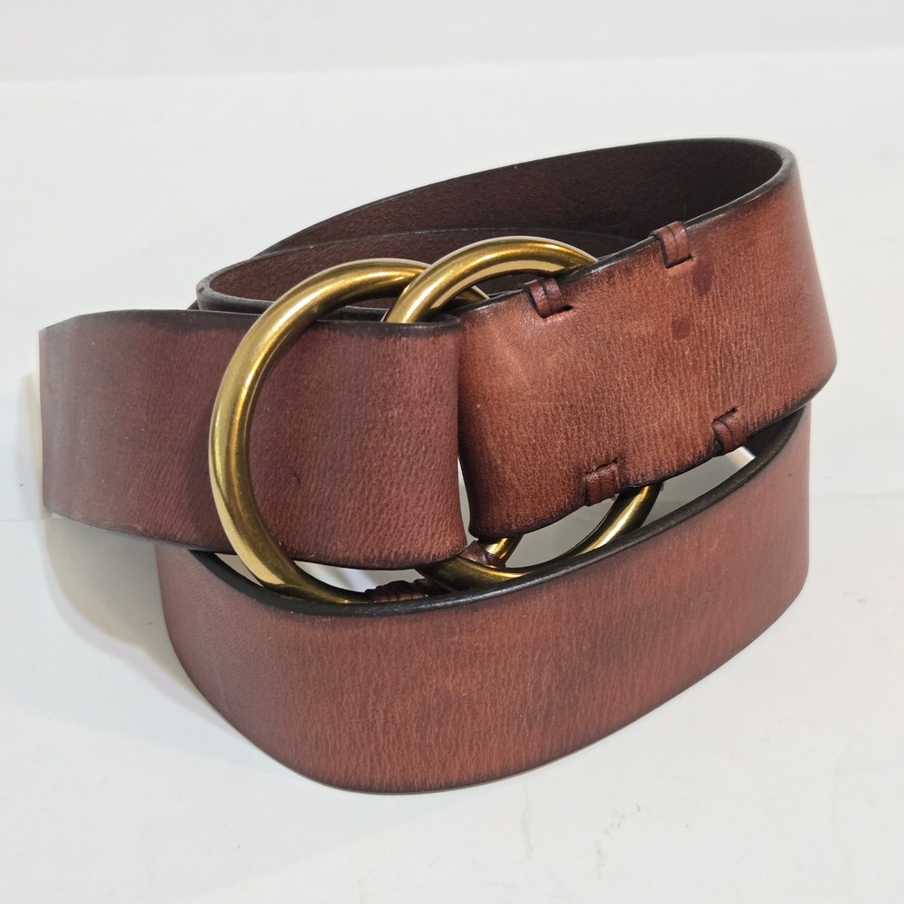 Gap Double O-Ring Belt Womens Small Brown Genuine Leather Brass Buckle 33-36"